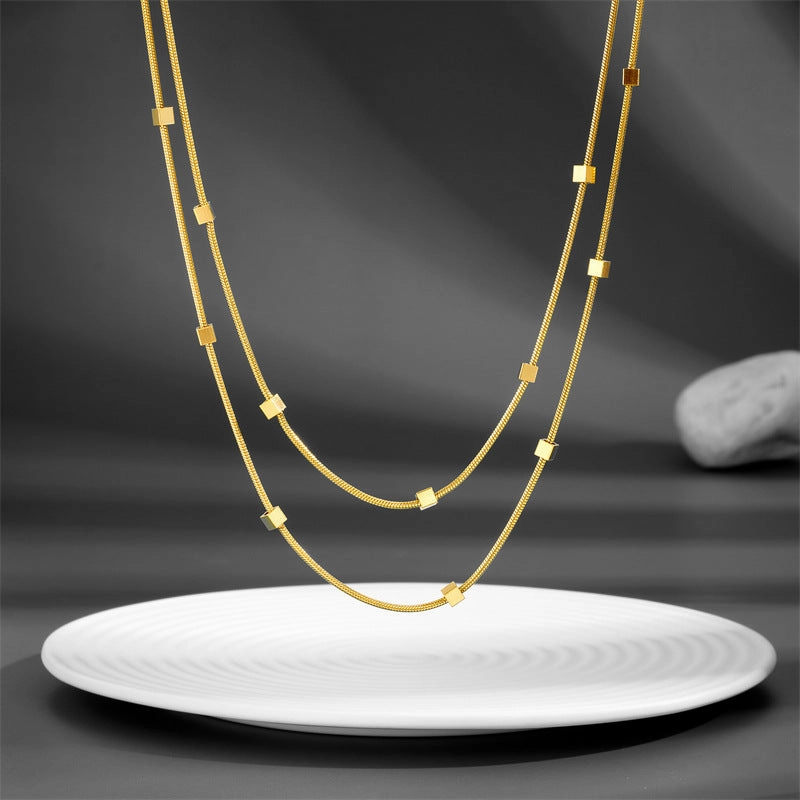 Wholesale Titanium Steel Double Layer Square Necklace