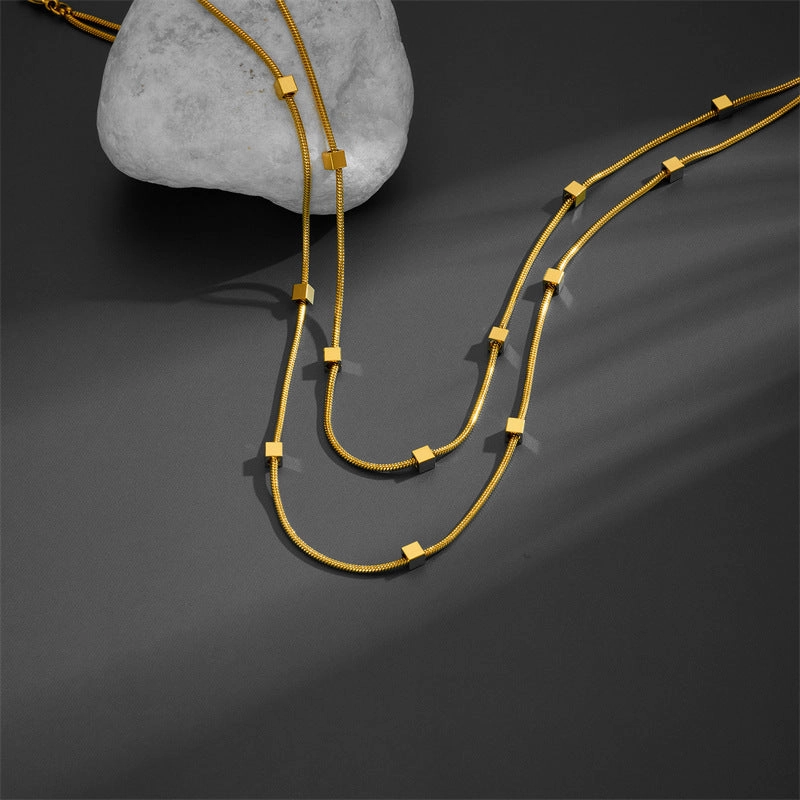 Wholesale Titanium Steel Double Layer Square Necklace