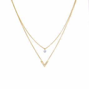 Wholesale Titanium Steel Double Layer Stacked V-shaped Diamond Necklace Clavicle Chain