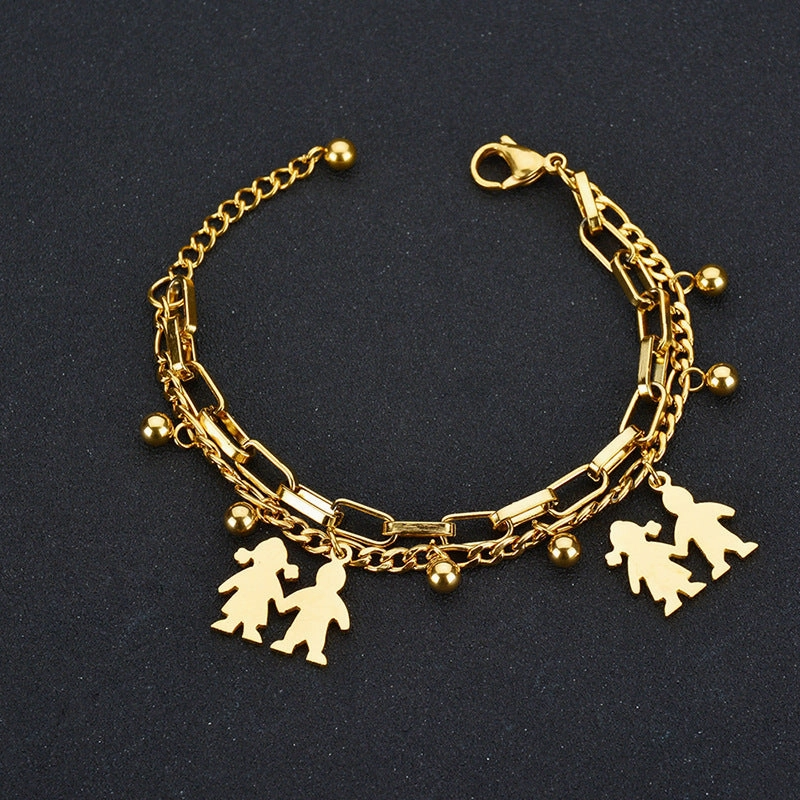Wholesale Titanium Steel Double Layer Tree of Life Pendant Bracelet