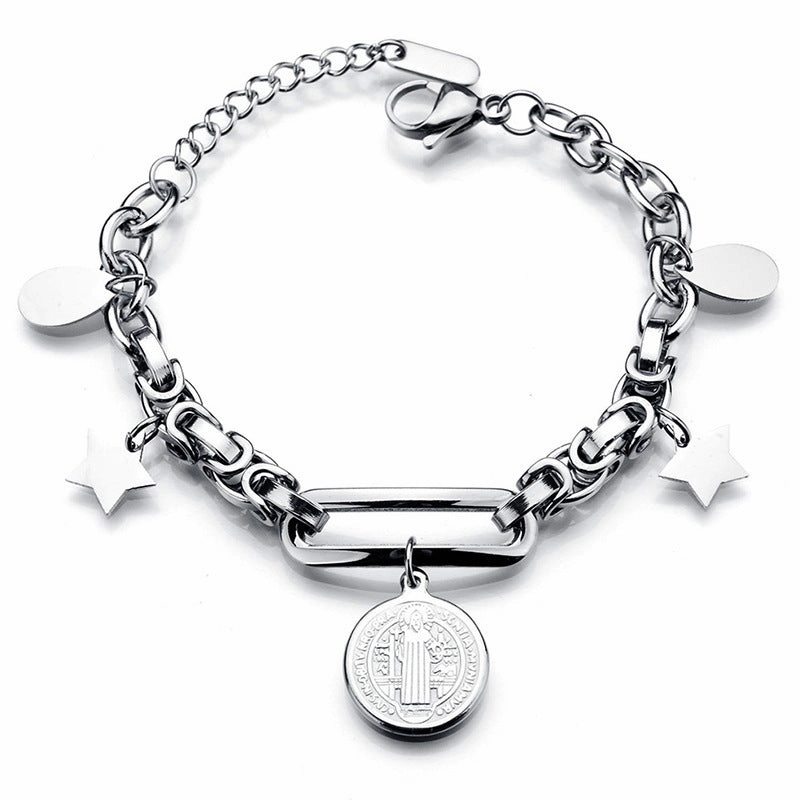 Wholesale Titanium Steel Double Layer Tree of Life Pendant Bracelet