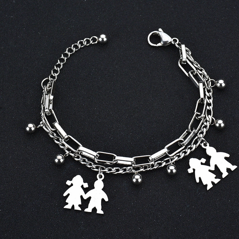 Wholesale Titanium Steel Double Layer Tree of Life Pendant Bracelet