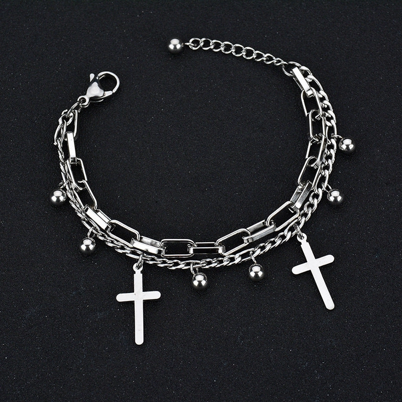 Wholesale Titanium Steel Double Layer Tree of Life Pendant Bracelet