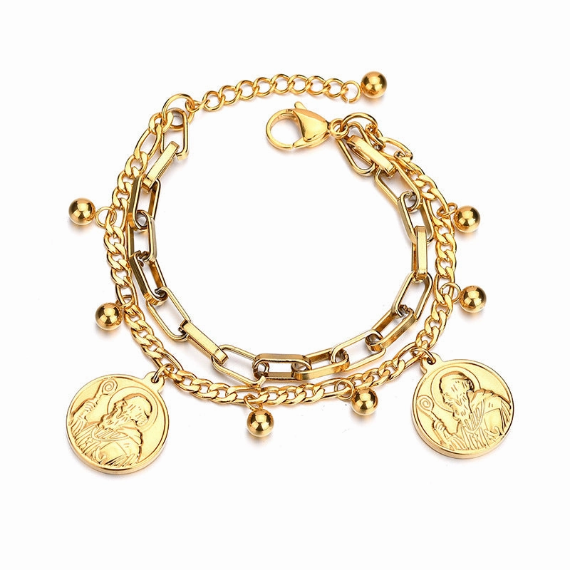 Wholesale Titanium Steel Double Layer Tree of Life Pendant Bracelet