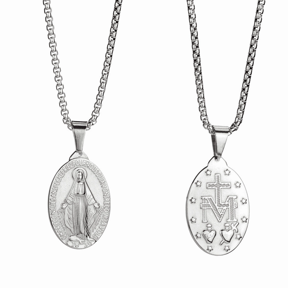 Wholesale Titanium Steel Double-sided Embossed Virgin Mary Pendant Necklace