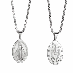 Wholesale Titanium Steel Double-sided Embossed Virgin Mary Pendant Necklace