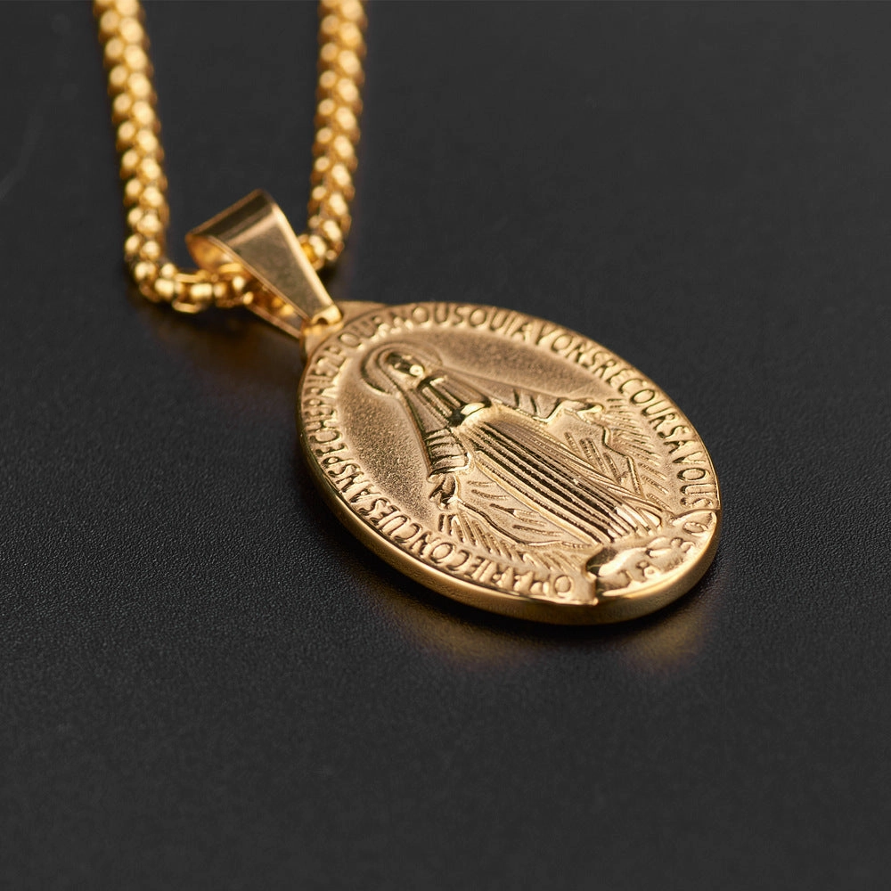 Wholesale Titanium Steel Double-sided Embossed Virgin Mary Pendant Necklace