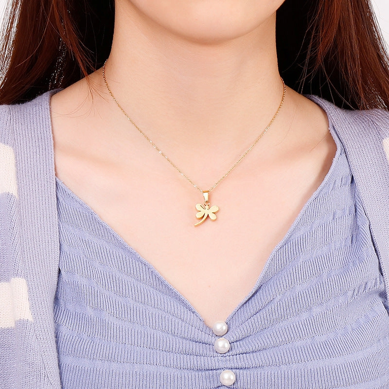 Wholesale Titanium Steel Dragonfly Pendant Necklace