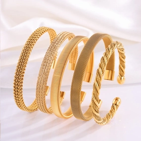 Wholesale Titanium Steel Elastic Irregular Open Bracelet