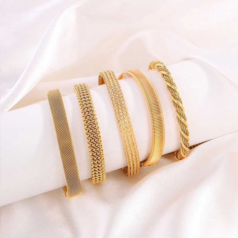 Wholesale Titanium Steel Elastic Irregular Open Bracelet