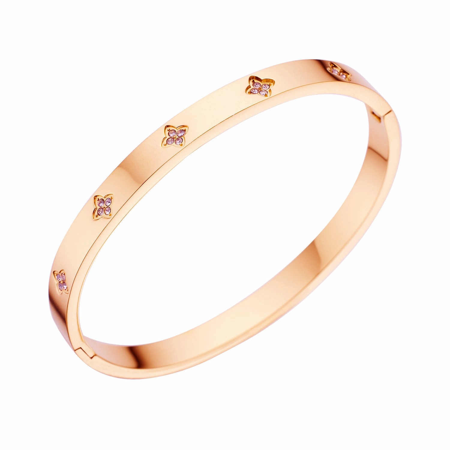 Wholesale Titanium Steel Electroplated 18K Gold Rose Gold Zircon Bracelet