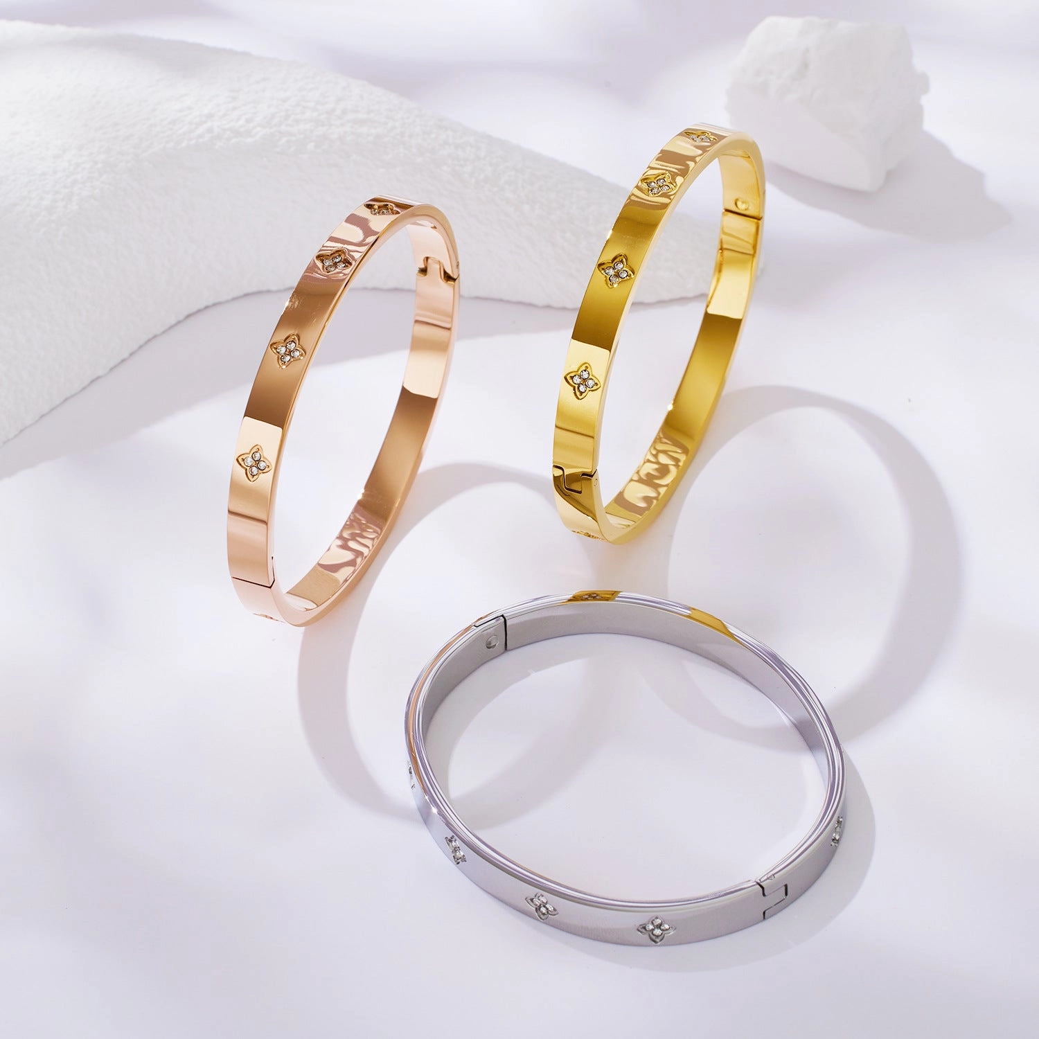 Wholesale Titanium Steel Electroplated 18K Gold Rose Gold Zircon Bracelet