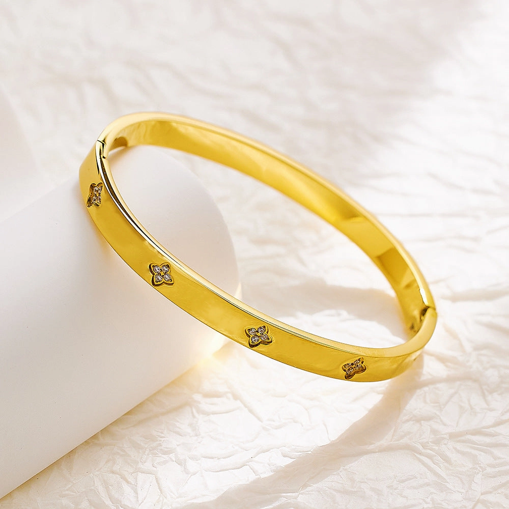 Wholesale Titanium Steel Electroplated 18K Gold Rose Gold Zircon Bracelet