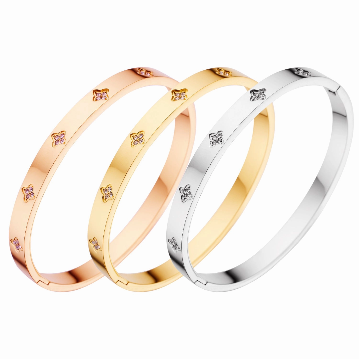 Wholesale Titanium Steel Electroplated 18K Gold Rose Gold Zircon Bracelet