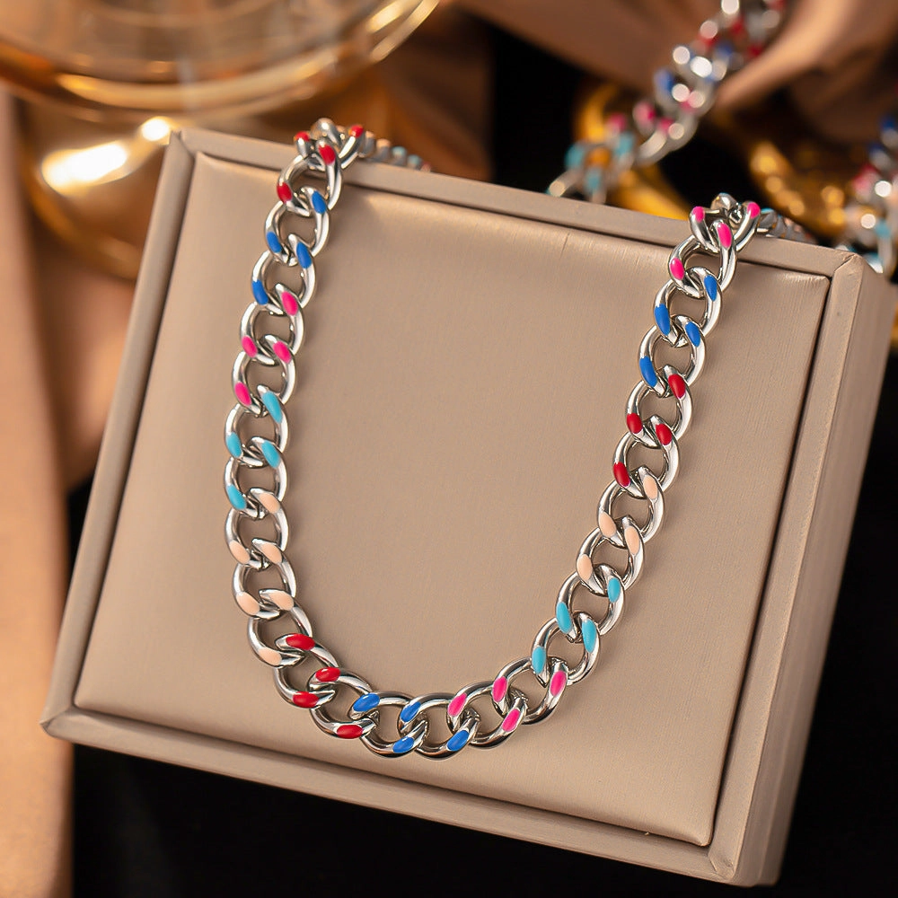 Wholesale Titanium Steel Enamel Color Oil Drop Cuban Chain