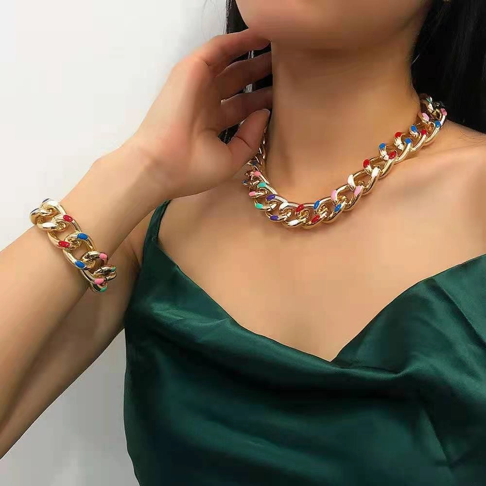 Wholesale Titanium Steel Enamel Color Oil Drop Cuban Chain