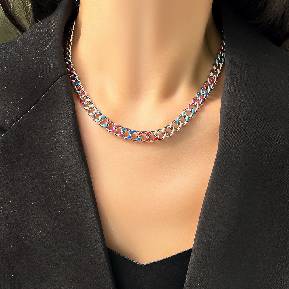 Wholesale Titanium Steel Enamel Color Oil Drop Cuban Chain