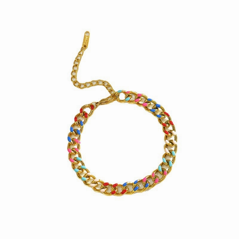 Wholesale Titanium Steel Enamel Color Oil Drop Cuban Chain