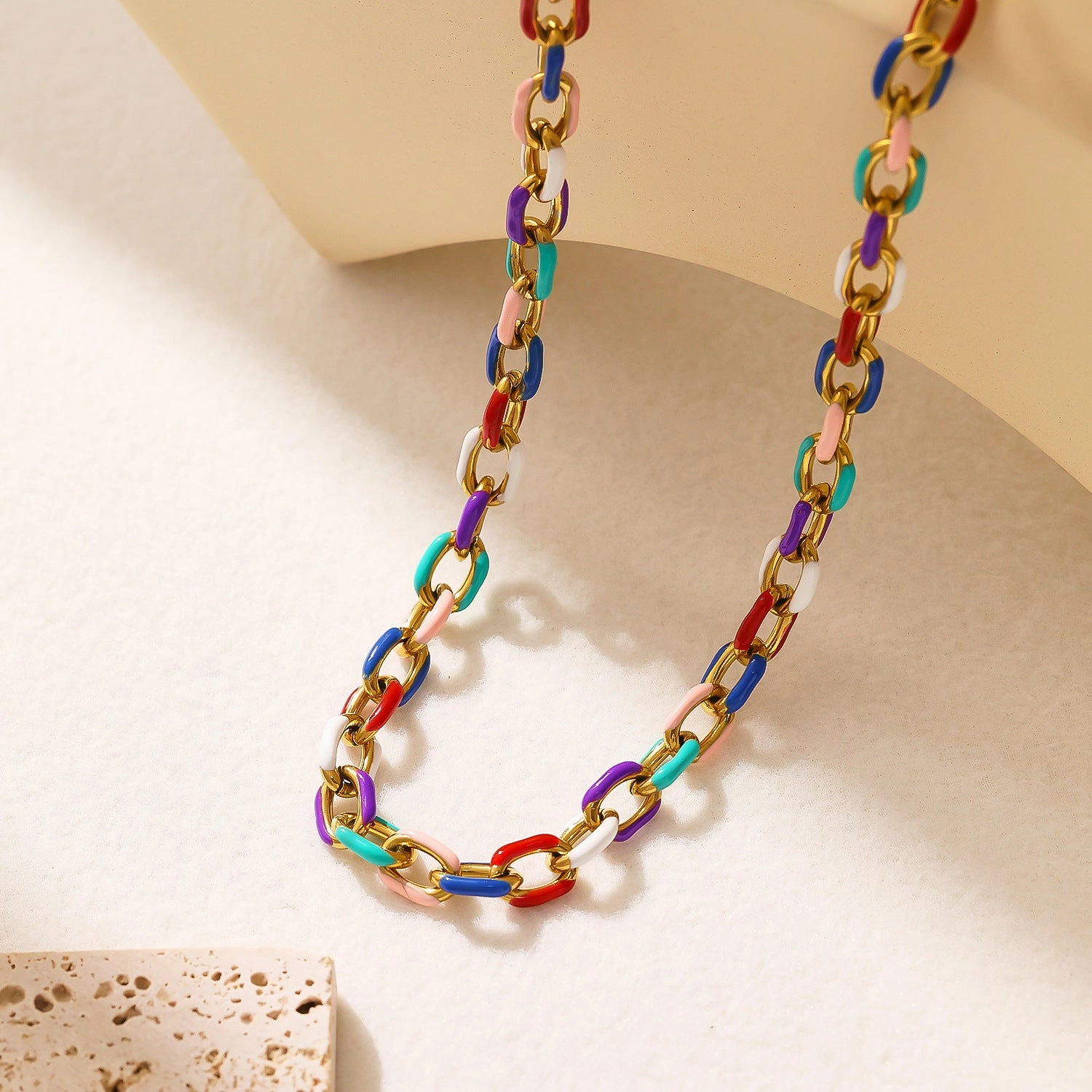 Wholesale Titanium Steel Enamel Drop Glue Seven Color Cuban Necklaces