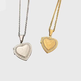 Wholesale Titanium Steel French Heart Flip Photo Frame Necklace