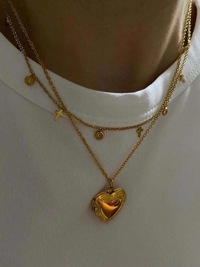 Wholesale Titanium Steel French Heart Flip Photo Frame Necklace
