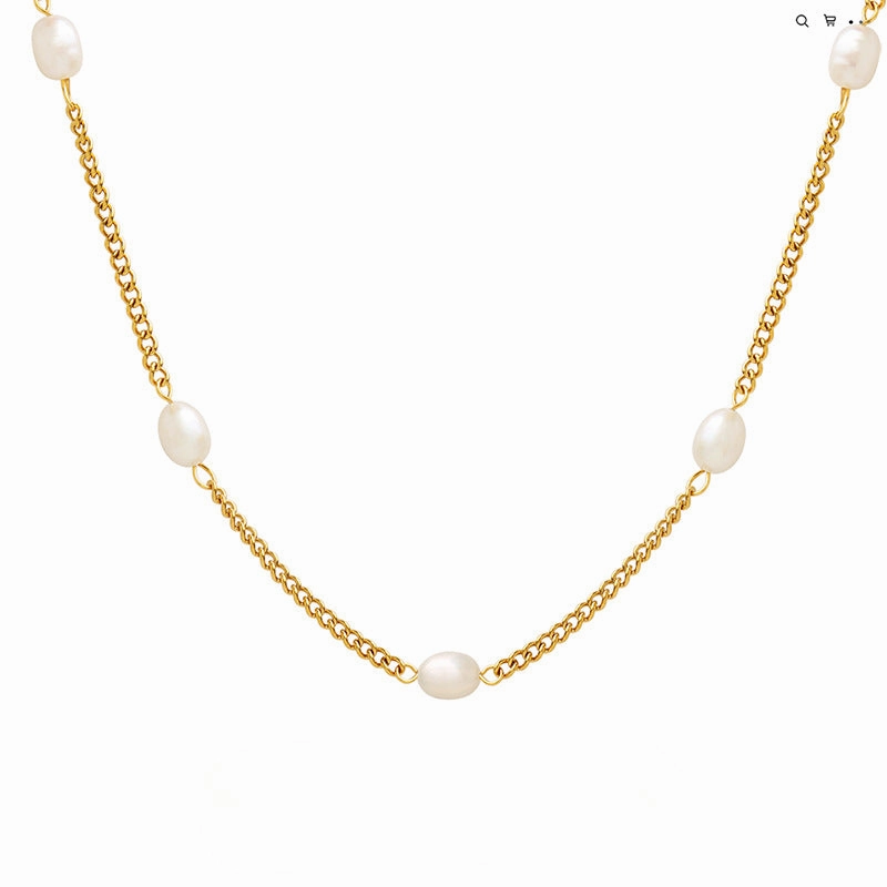 Wholesale Titanium Steel Freshwater Pearl Stitching Necklace