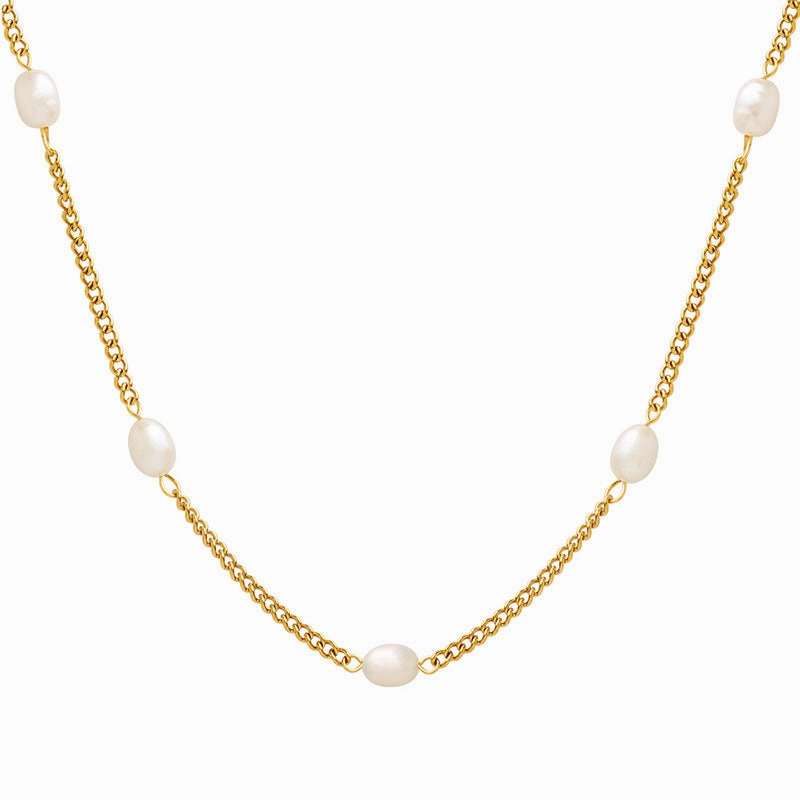 Wholesale Titanium Steel Freshwater Pearl Stitching Necklace
