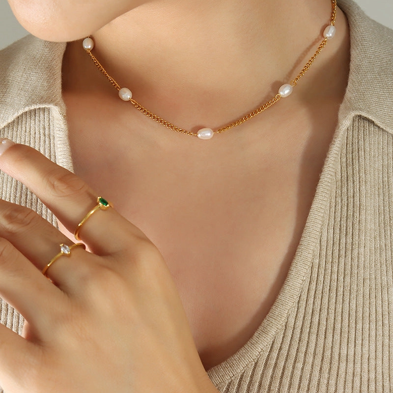 Wholesale Titanium Steel Freshwater Pearl Stitching Necklace