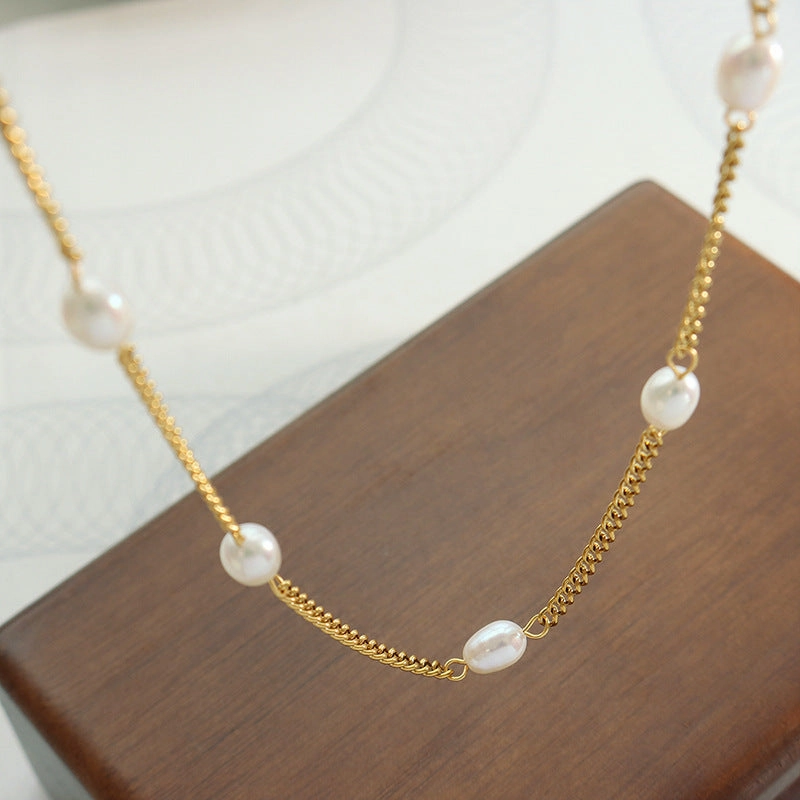 Wholesale Titanium Steel Freshwater Pearl Stitching Necklace