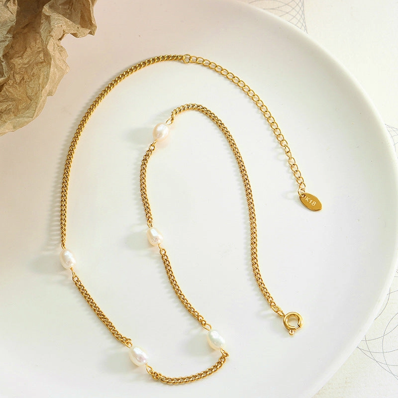 Wholesale Titanium Steel Freshwater Pearl Stitching Necklace