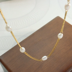 Wholesale Titanium Steel Freshwater Pearl Stitching Necklace