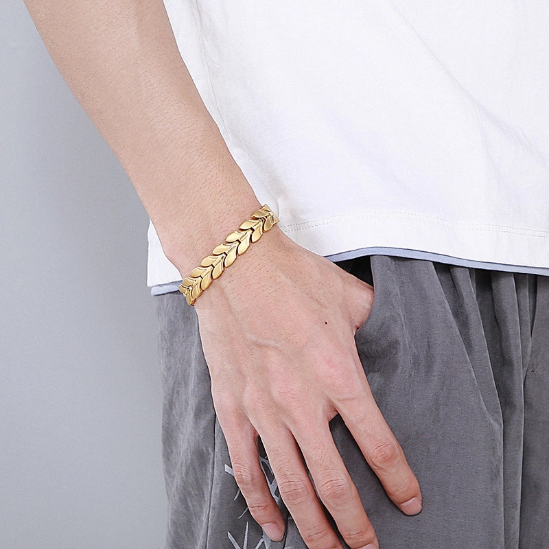 Wholesale Titanium Steel Geometric Detachable Stainless Steel Magnet Gold Plated Bracelet