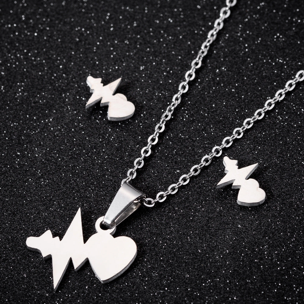 Wholesale Titanium Steel Geometric Love Earring Necklace Three-piece Set