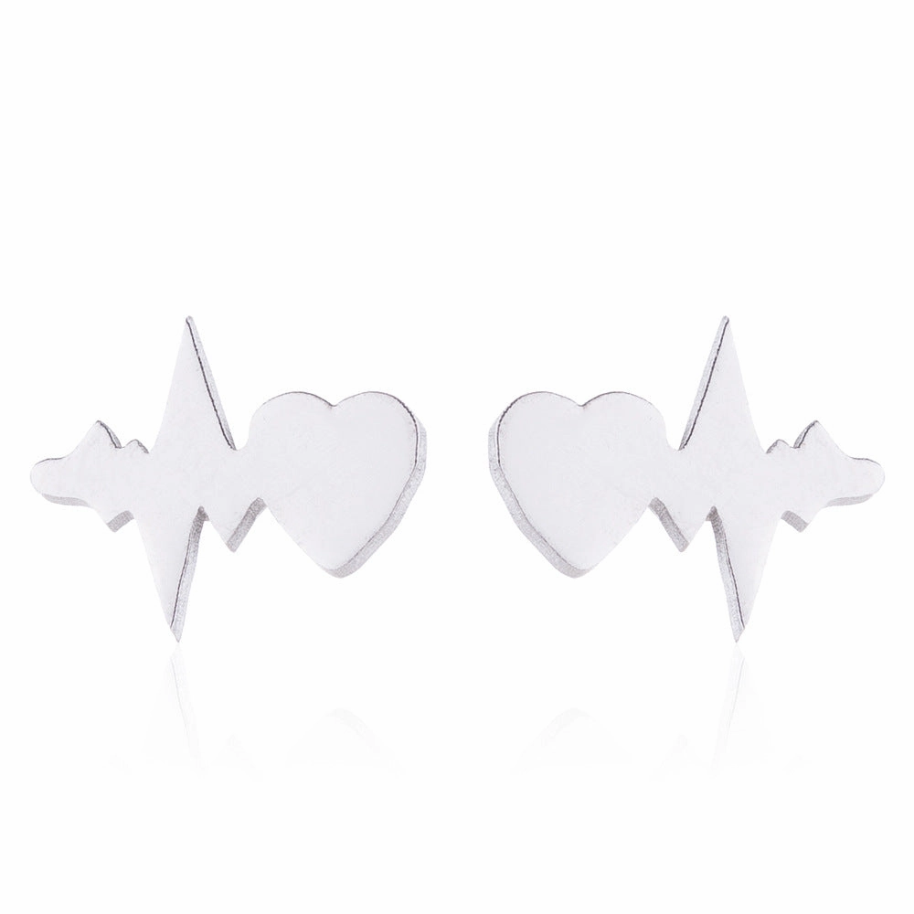Wholesale Titanium Steel Geometric Love Earring Necklace Three-piece Set