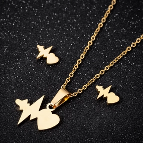 Wholesale Titanium Steel Geometric Love Earring Necklace Three-piece Set