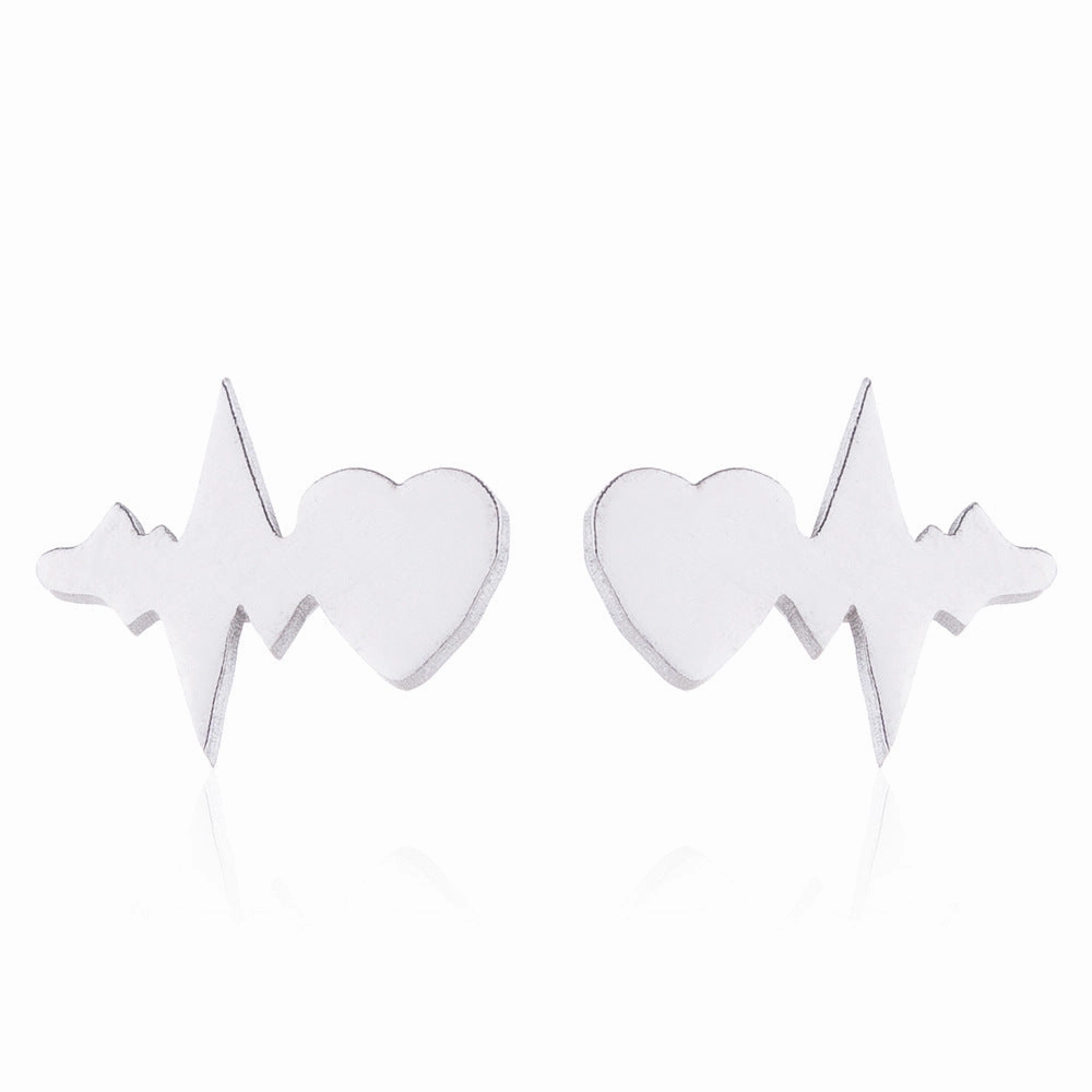 Wholesale Titanium Steel Geometric Love Earring Necklace Three-piece Set