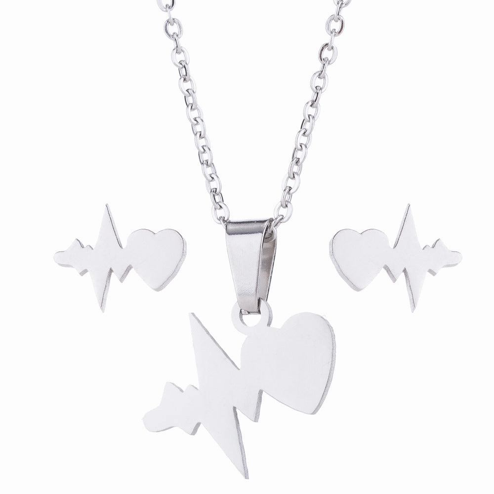 Wholesale Titanium Steel Geometric Love Earring Necklace Three-piece Set