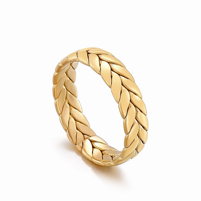 Wholesale Titanium Steel Gilded Leaf Texture Rings