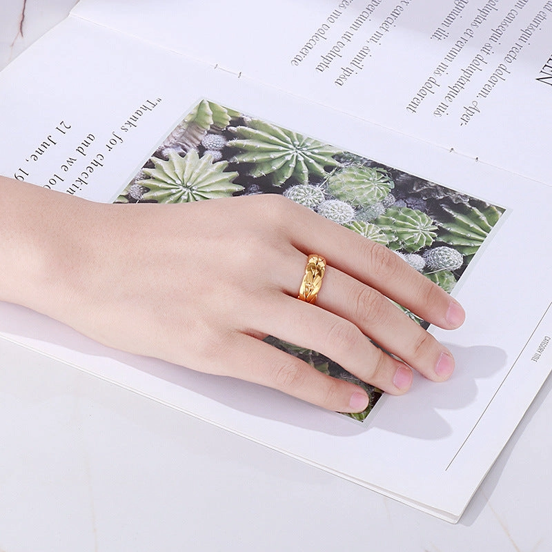Wholesale Titanium Steel Gilded Leaf Texture Rings