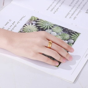 Wholesale Titanium Steel Gilded Leaf Texture Rings