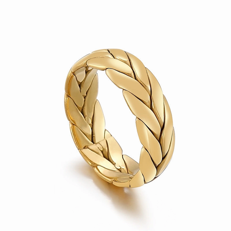 Wholesale Titanium Steel Gilded Leaf Texture Rings