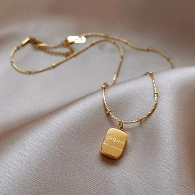 Wholesale Titanium Steel Gold Brick Letter Square Bead Necklace Clavicle Chain