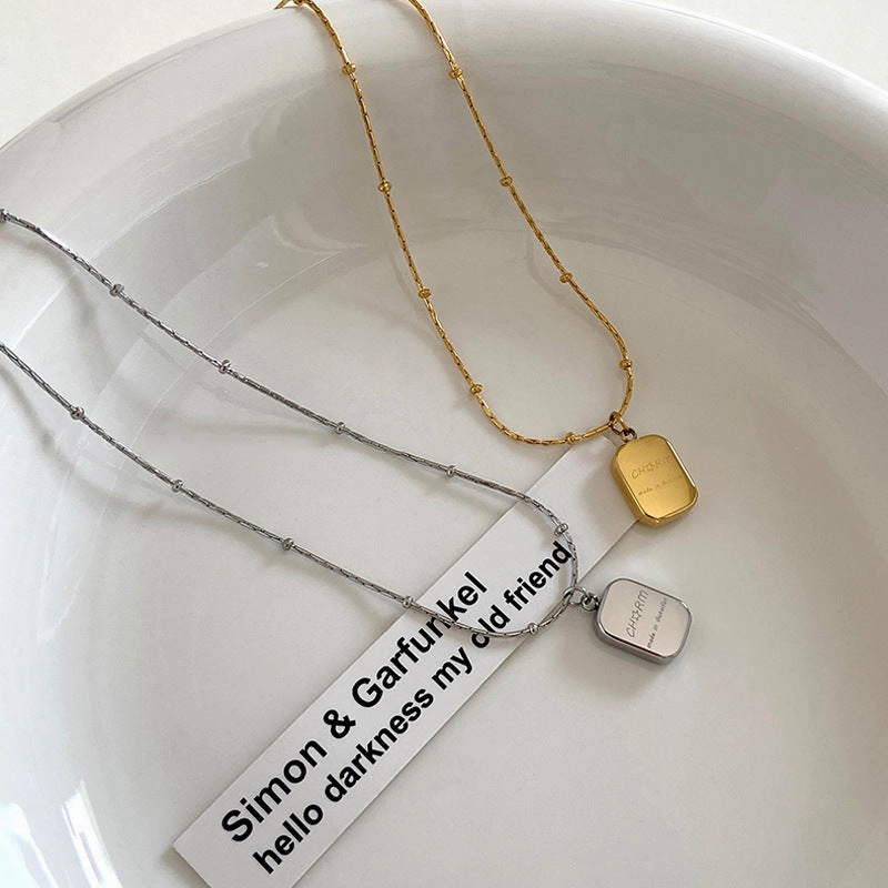 Wholesale Titanium Steel Gold Brick Letter Square Bead Necklace Clavicle Chain