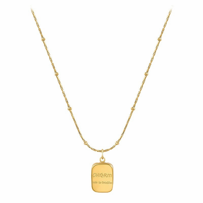 Wholesale Titanium Steel Gold Brick Letter Square Bead Necklace Clavicle Chain