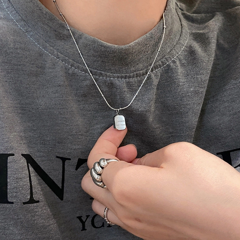 Wholesale Titanium Steel Gold Brick Letter Square Bead Necklace Clavicle Chain