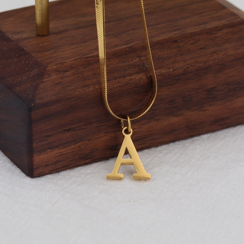 Wholesale Titanium Steel Gold Plated 26 English Letters Snake Bone Flat Necklace