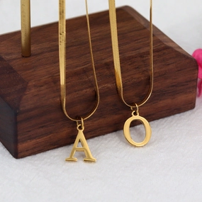 Wholesale Titanium Steel Gold Plated 26 English Letters Snake Bone Flat Necklace