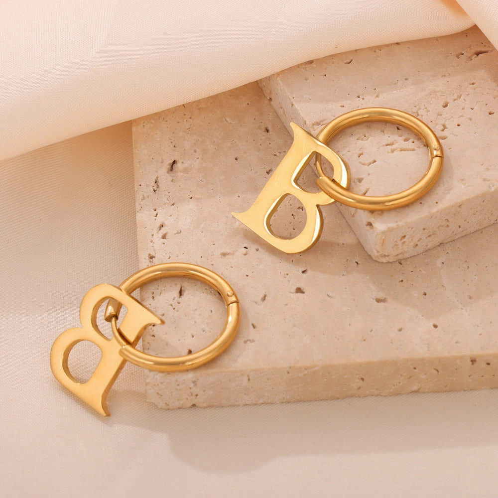 Wholesale Titanium Steel Gold-plated Detachable B-shaped Pendant Earrings
