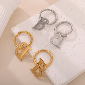 Wholesale Titanium Steel Gold-plated Detachable B-shaped Pendant Earrings