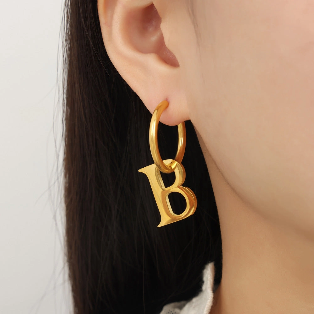 Wholesale Titanium Steel Gold-plated Detachable B-shaped Pendant Earrings